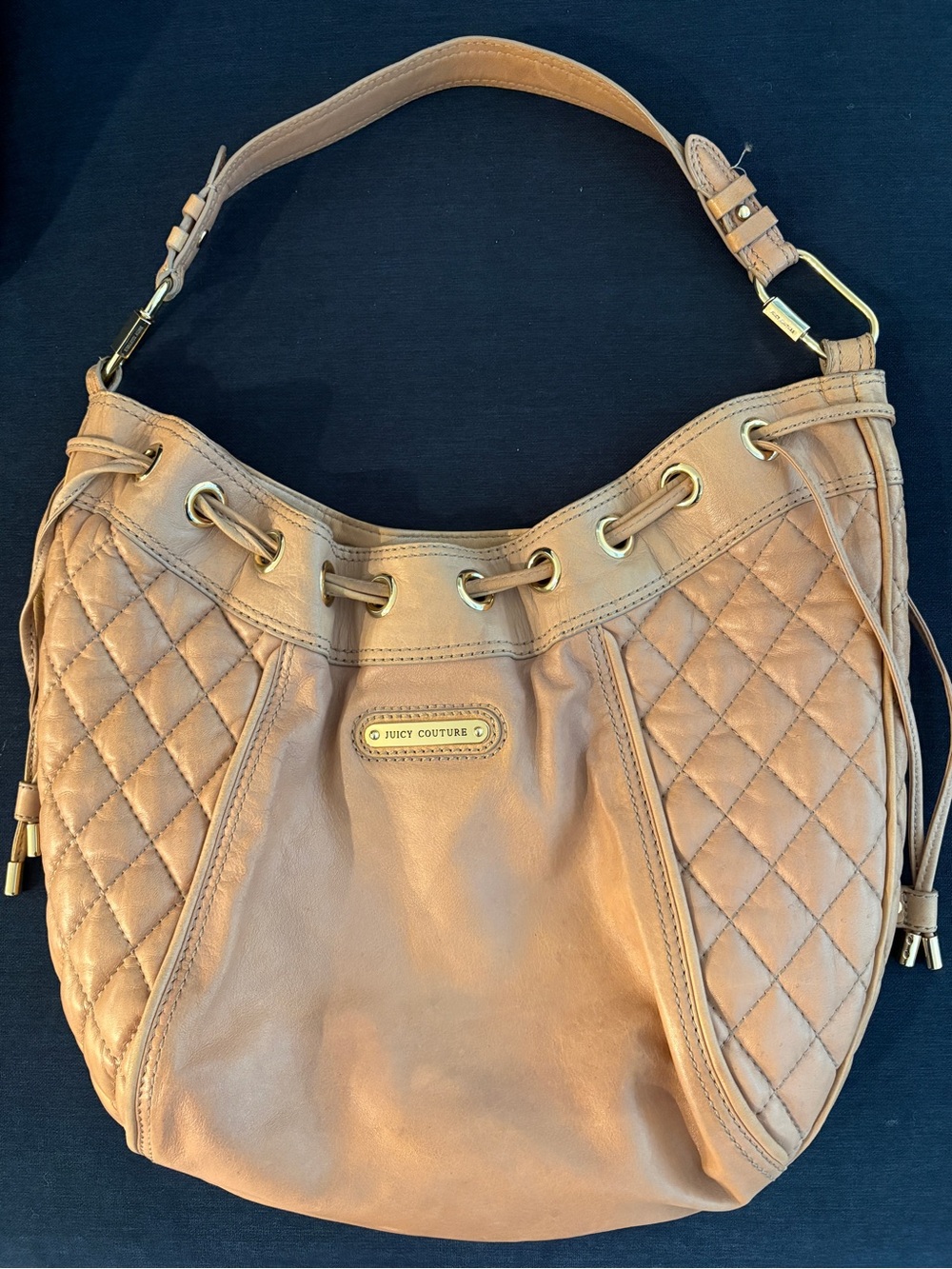Juicy Couture Tan Quilted Drawstring Hobo Bag